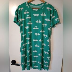 Joyspun Green Swan Print Nightgown with Pockets Size S/M